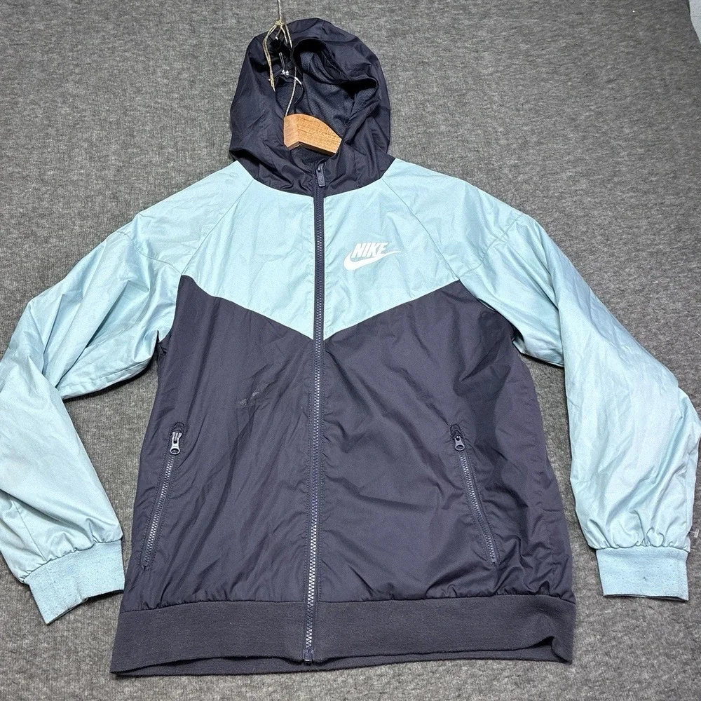 Vintage Nike Windbreaker Hooded Jacket Youth Large Running Colorblock Blue